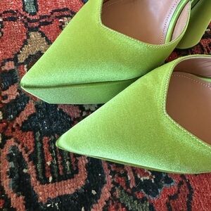 D’accori satin green platform heels chameleon green